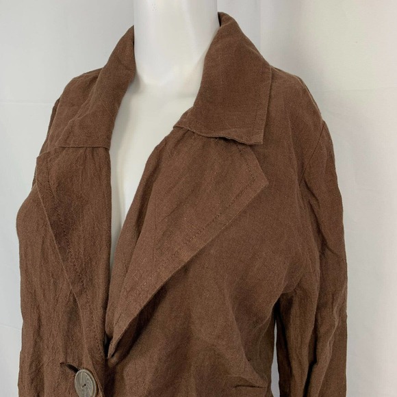 Two Star Dog TSD Jacket Blazer Womens Sz S Brown Linen One‎ Button Lightweight - Picture 4 of 8